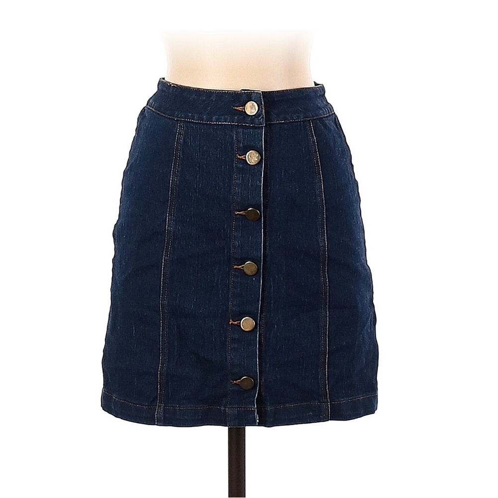Boohoo Dark Blue Button-Front Denim Mini Skirt 2